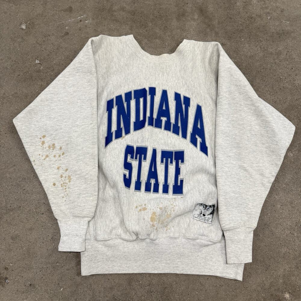 Vintage 1980s INDIANA STATE HEAVYWEIGHT THRASHED COLLEGE CREWNECK SWEATSHIRT S